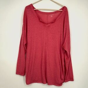 Lane Bryant Womens Size 22 24 Long Sleeve T-Shirt Coral Pink Semi Sheer V-Neck